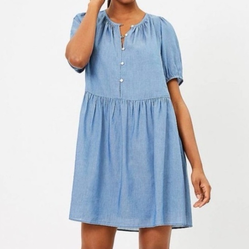 NWT LOFT Light Blue Chambray Clean Girl Normcore Coastal Mini Dress Size S